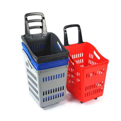 60L Capacity Plastic Trolley Basket with 360° Rotating Wheels and Stackable Design for Brand Customization