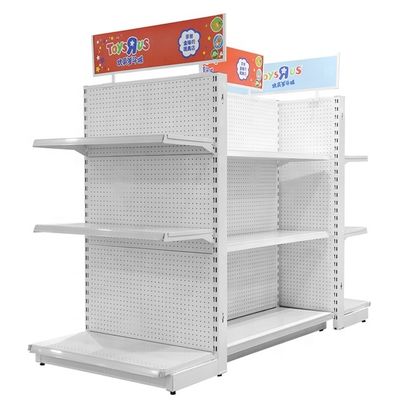 comprar Gondola de metal Prateleira de display Prateleira de supermercado de dois lados com 5 prateleiras personalizadas para lojas de varejo online manufacture