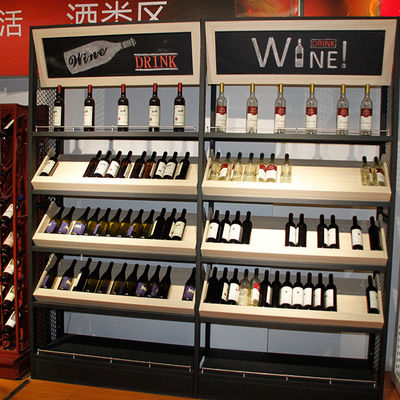 Supermercado personalizado Prateleira de armazenamento de vinho de madeira Prateleira de gabinete de exibição de bebidas alcoólicas