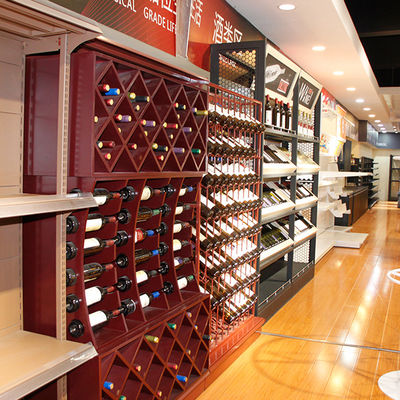 Supermercado personalizado Prateleira de armazenamento de vinho de madeira Prateleira de gabinete de exibição de bebidas alcoólicas