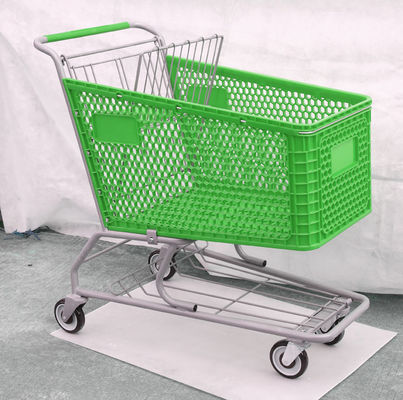 carrinho de compras plástico do verde do OEM das rodas das cestas 4 do trole 200L