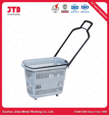 Cesta de compra plástica azul do supermercado das cestas 60L do trole com rodas