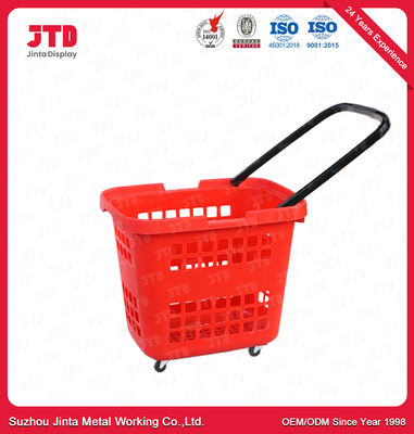 cesto de compras 45L plástico com as rodas do punho HDPP três