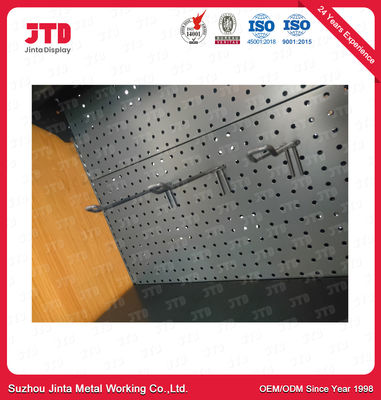 A exposição da loja da prateleira do metal do OEM que arquiva o supermercado redondo do quadro da madeira do painel traseiro do furo indica arquivar